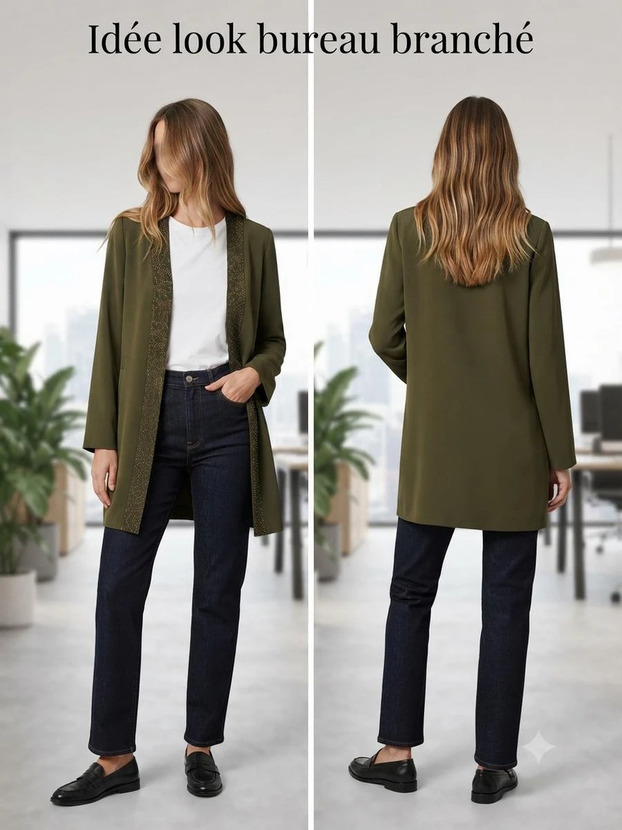 🗿Veste vintage chic XY WEILL Kaki & Déco Dorada - T.42 (Made in France) – photo 9